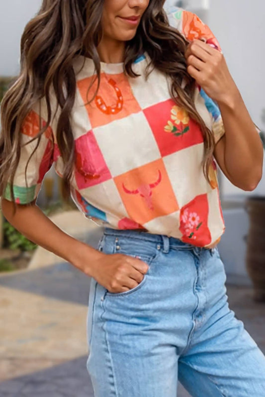 Western Fashion Floral Colorblock T Shirt NEW | S-XL