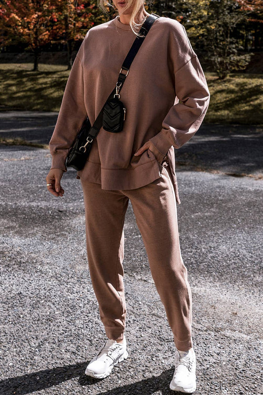 Cozy Side Slit Sweatshirt & Skinny Pants Outfit Set | S-2XL